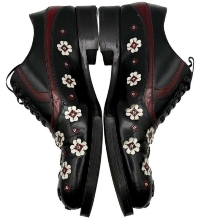 Prada Studded Floral Leather Oxfords – Size 40