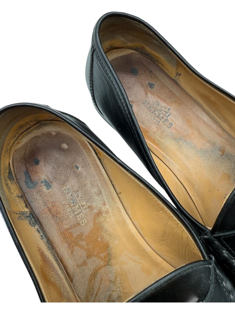 Hermès Black Leather H Logo Loafers – Size 41