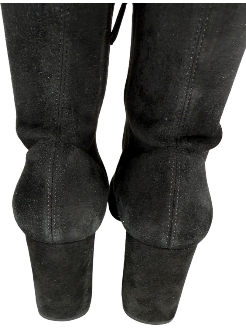 Prada Black Suede Block Heel Knee Boots – Size 39