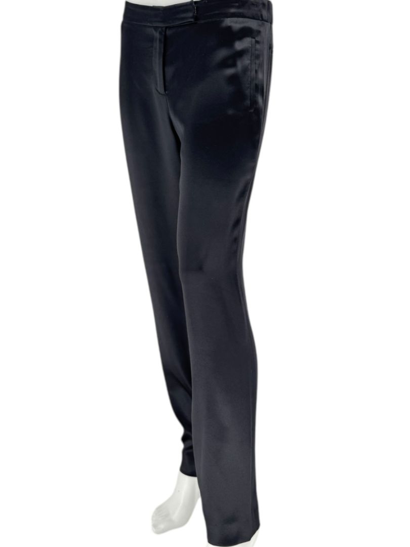 Pamella Roland Black Satin Tapered Pants – Large