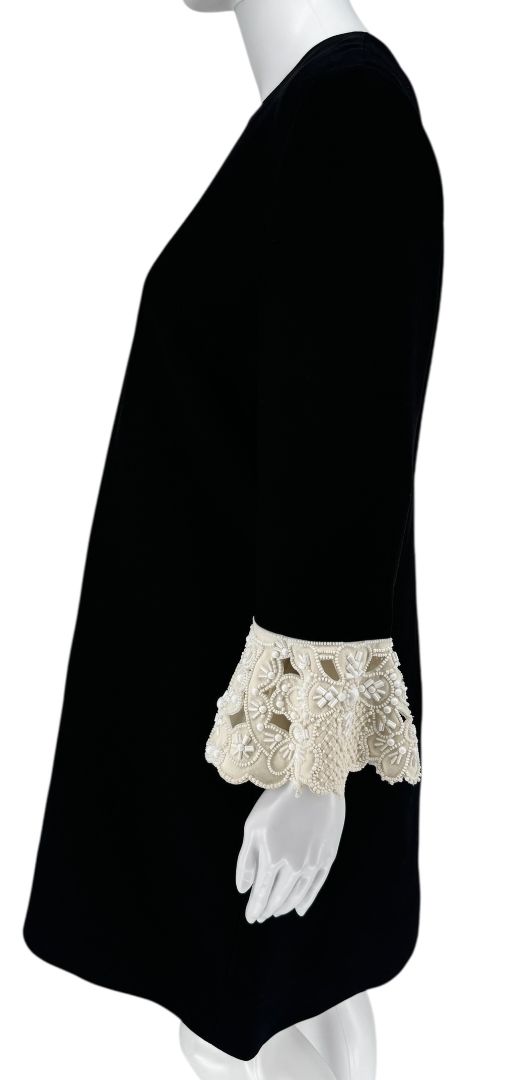 Valentino Black Mini Dress with Embroidered Cuffs – Size 44 – Excellent Preowned Condition