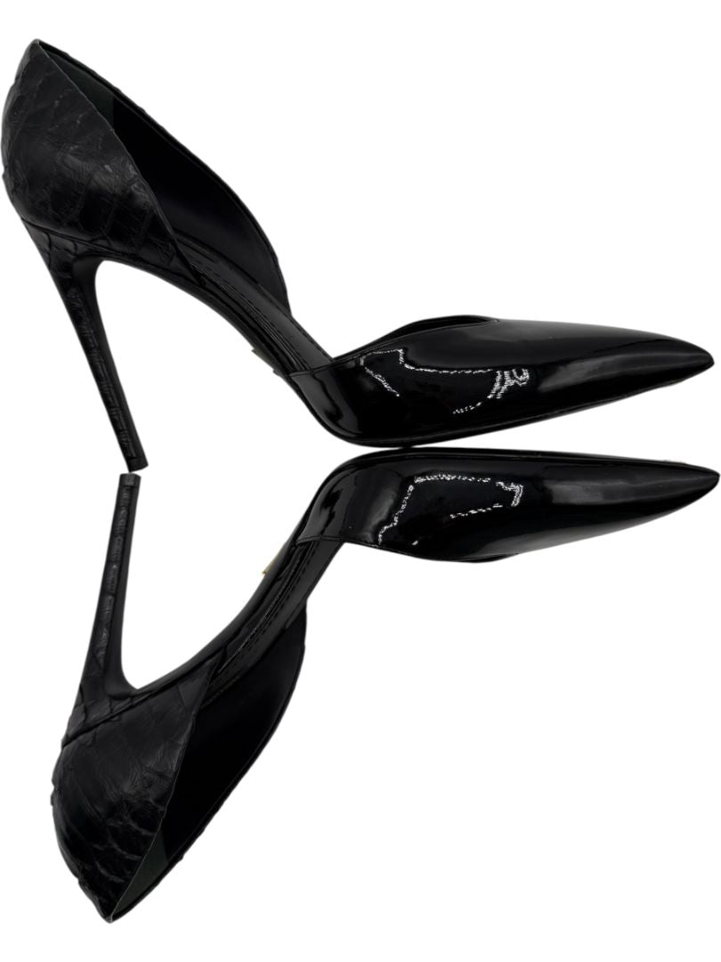 Louis Vuitton Black Patent & Exotic Embossed Leather D’Orsay Pumps – Size 39