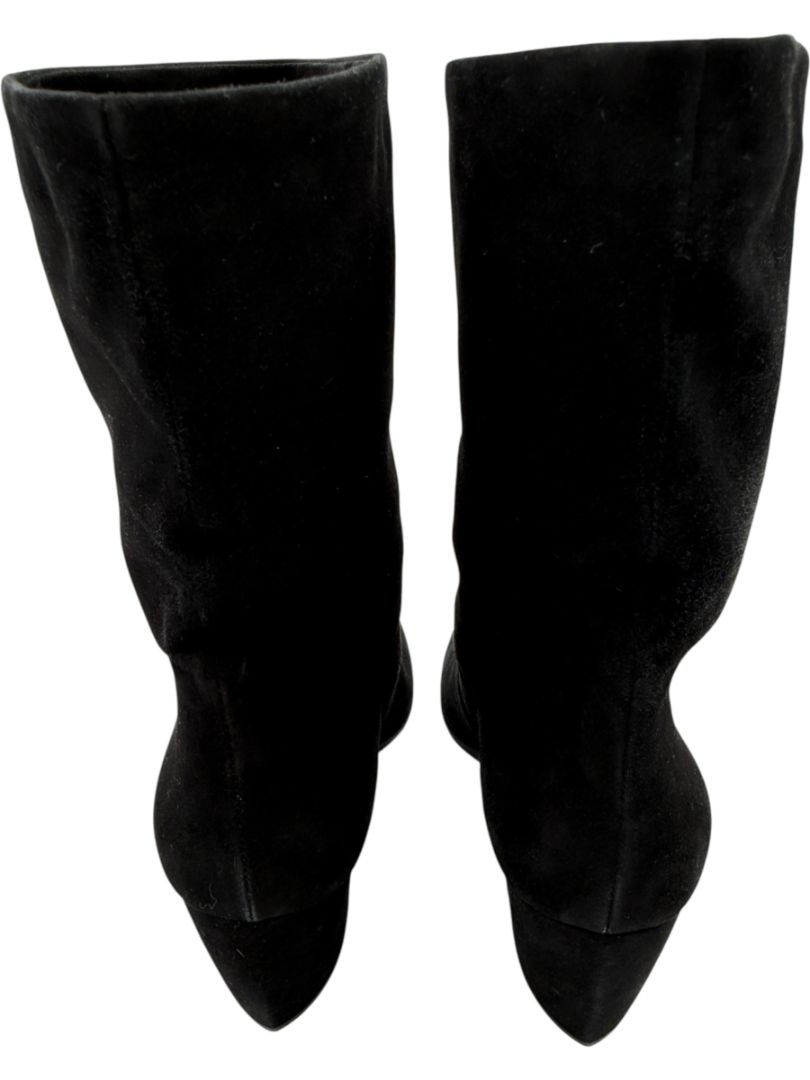 Prada Black Suede Mid-Calf Boots – Size 39.5