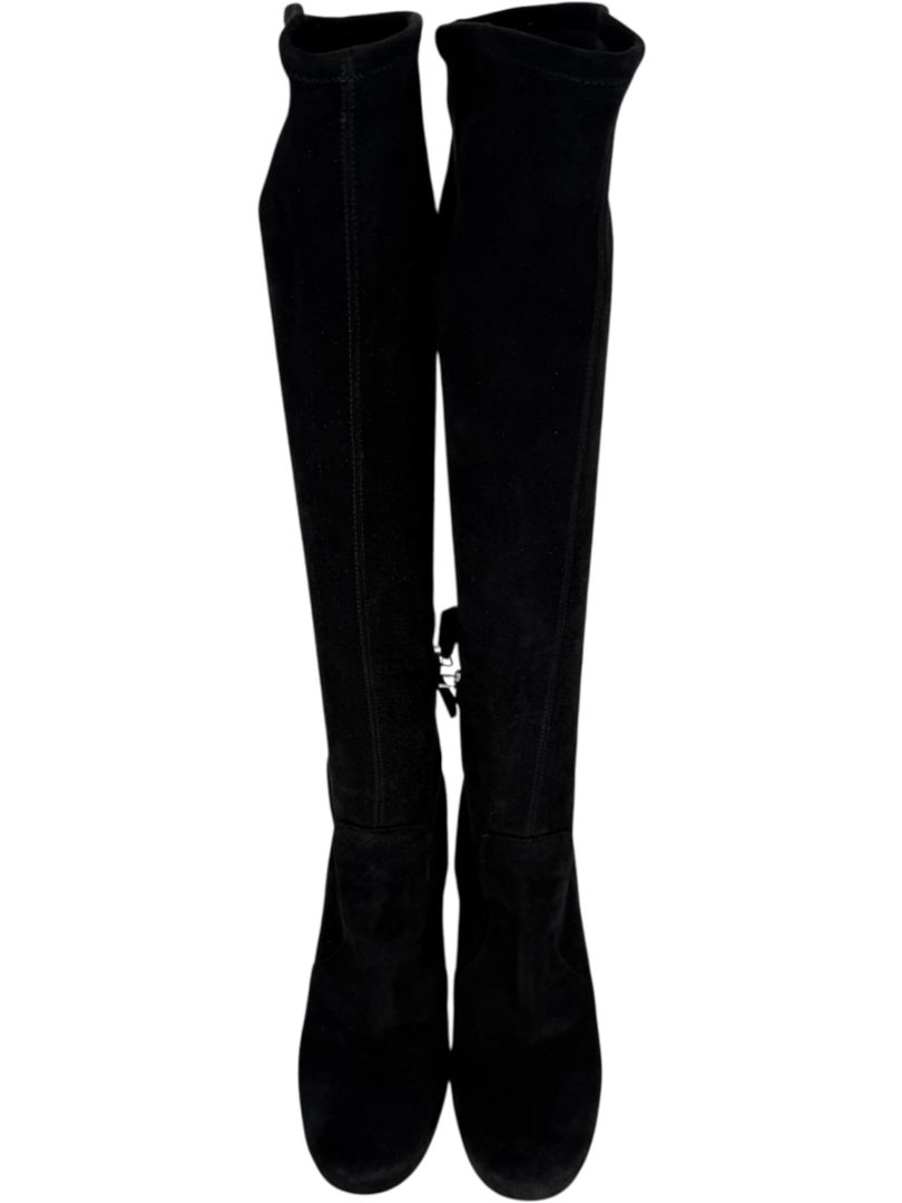 Prada Black Suede Block Heel Knee Boots – Size 39