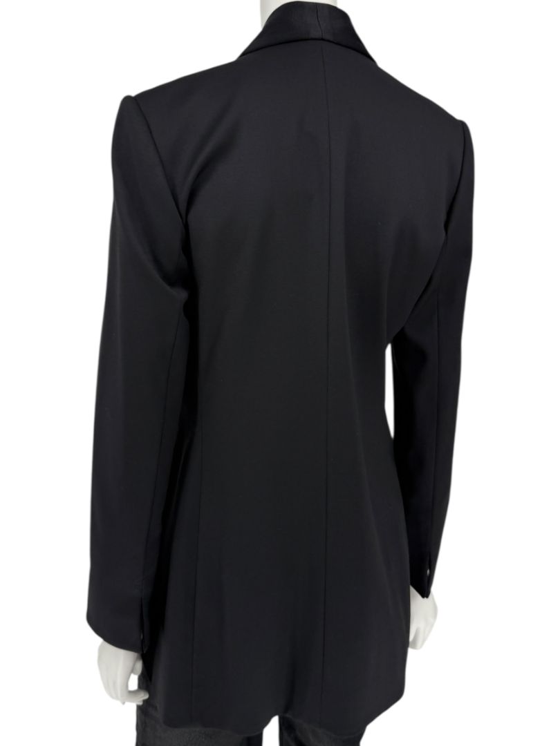 Pamella Roland Black Satin Tie Front Tuxedo Blazer Jacket - Large