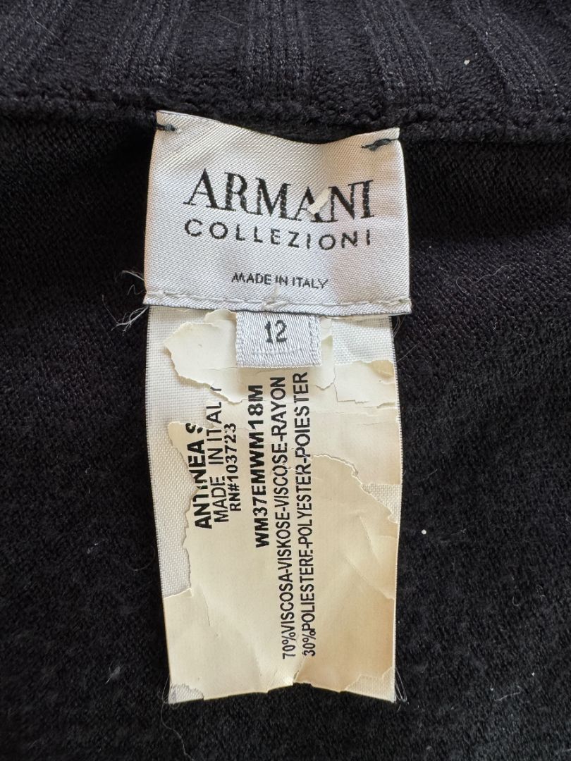 Armani Collezioni Black Asymmetric Rib-Trim Wrap Sweater – Size 12