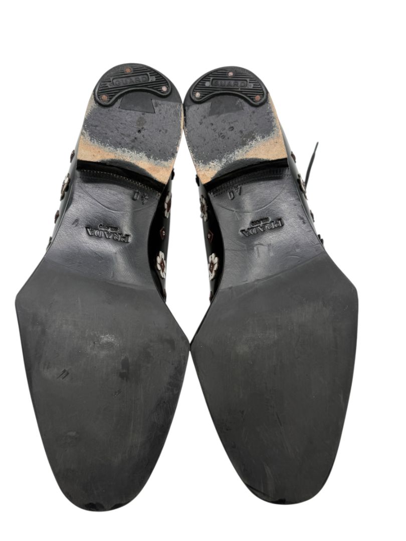 Prada Studded Floral Leather Oxfords – Size 40