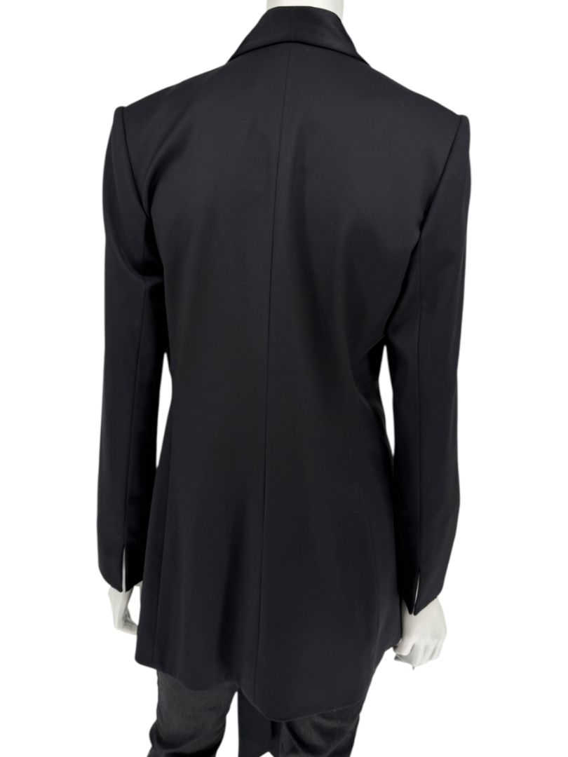 Pamella Roland Black Satin Tie Front Tuxedo Blazer Jacket - Large