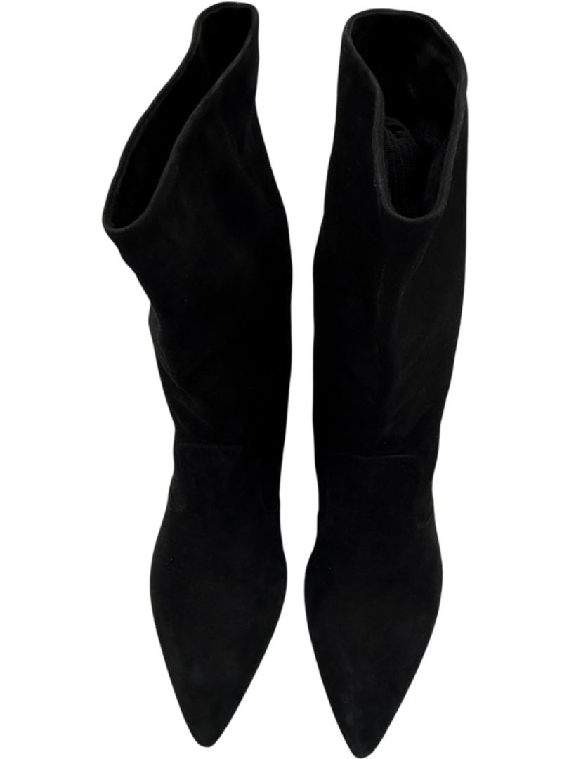 Prada Black Suede Mid-Calf Boots – Size 39.5