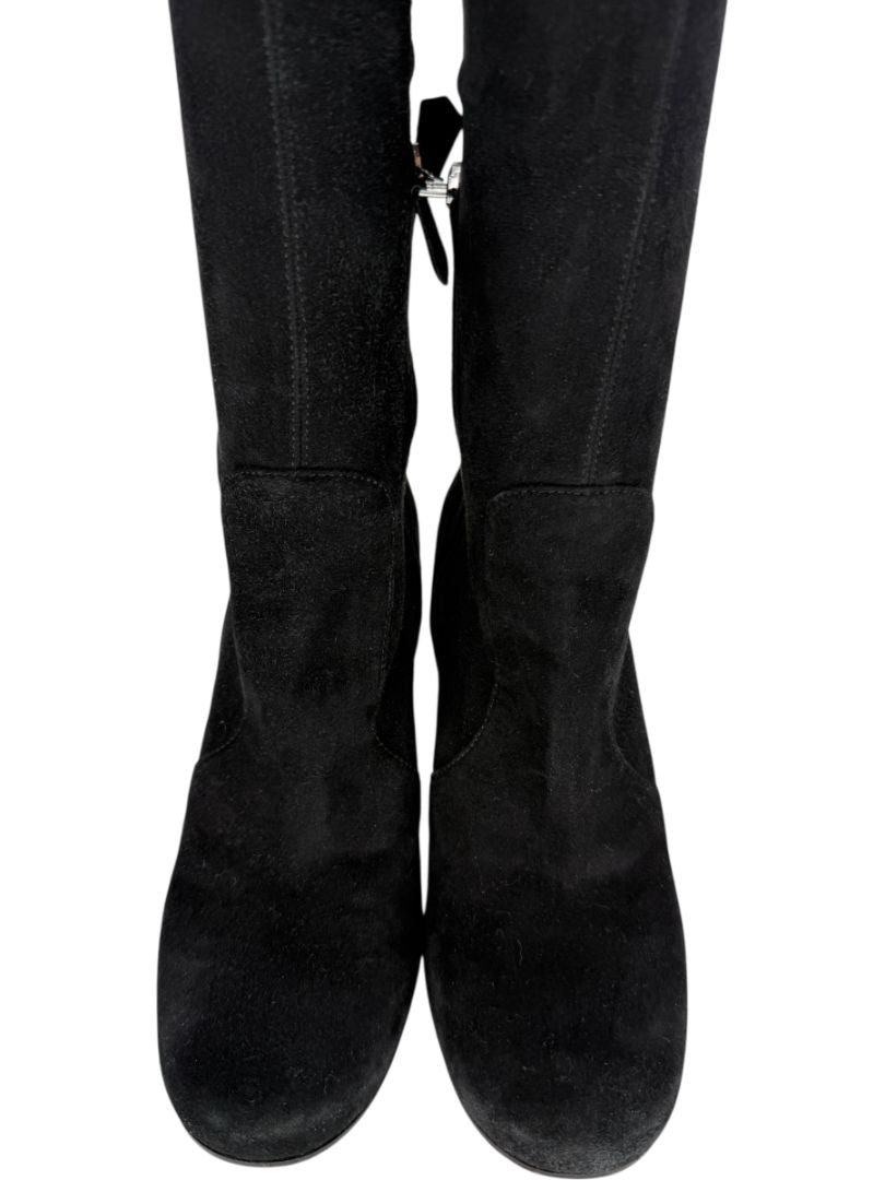Prada Black Suede Block Heel Knee Boots – Size 39