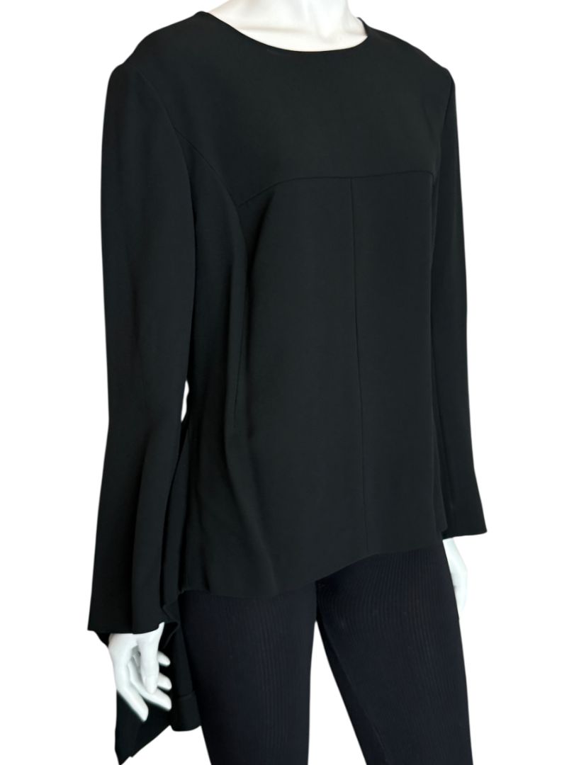Pamella Roland Peplum Black Blouse with Bell Sleeves - Large