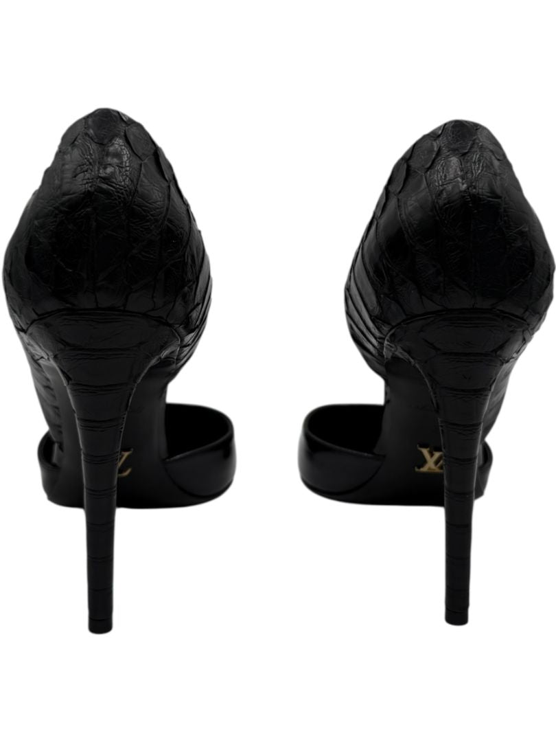 Louis Vuitton Black Patent & Exotic Embossed Leather D’Orsay Pumps – Size 39