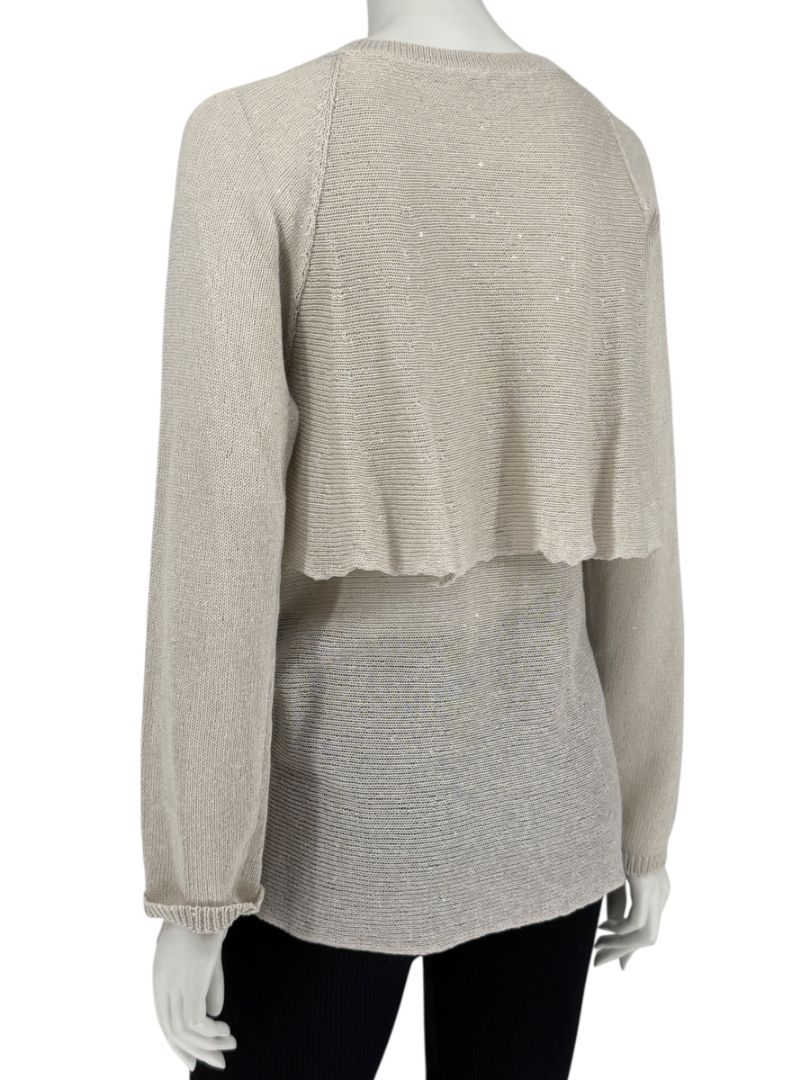 Brunello Cucinelli Beige Layered Linen & Silk Sequin Sweater – Size XL