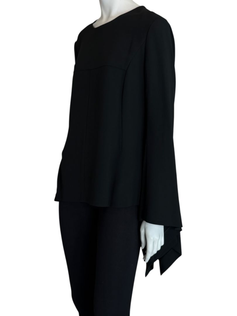 Pamella Roland Peplum Black Blouse with Bell Sleeves - Large