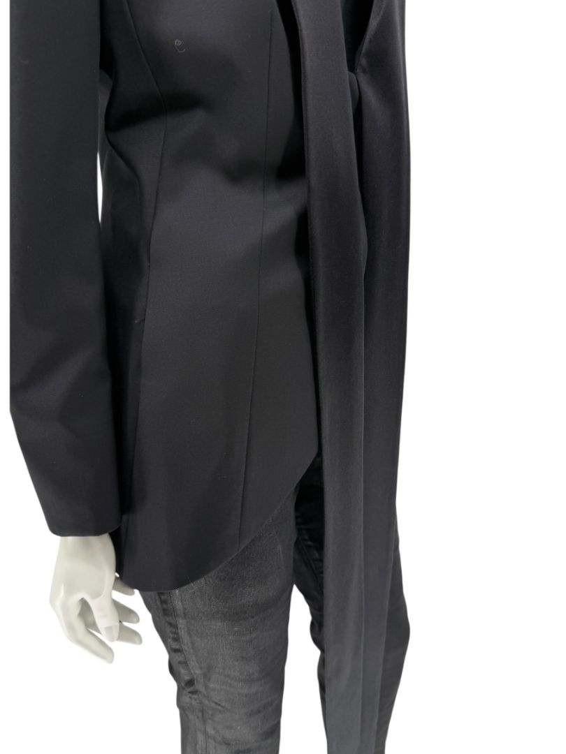 Pamella Roland Black Satin Tie Front Tuxedo Blazer Jacket - Large