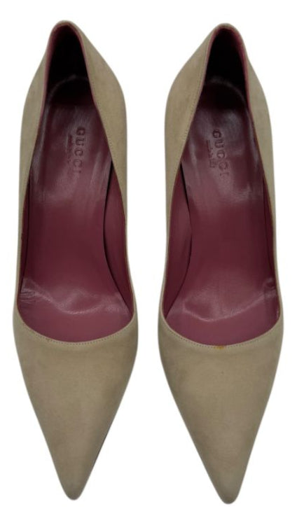 Gucci Nude Suede Kitten Heel Pumps – Size 6
