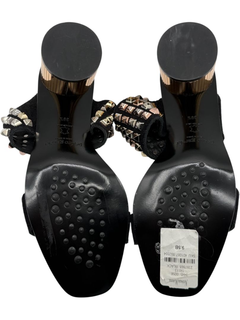 Pedro García Studded Suede & Metallic Block Heel Sandals – Size 39.5