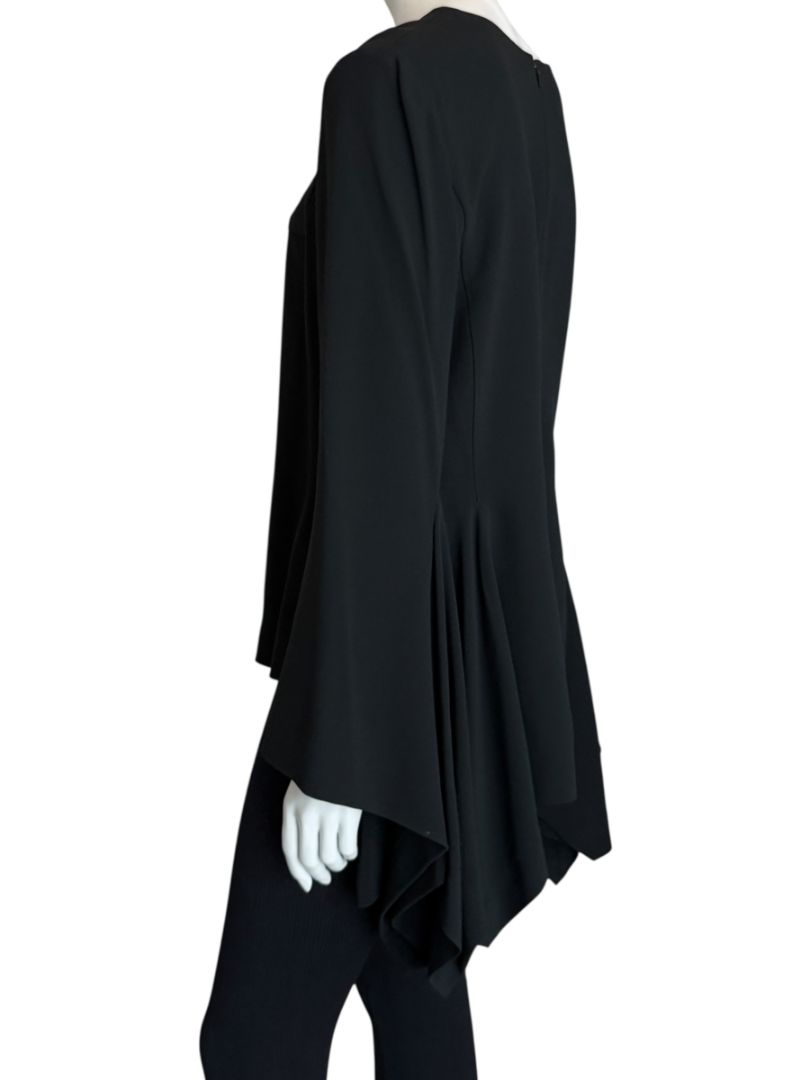 Pamella Roland Peplum Black Blouse with Bell Sleeves - Large