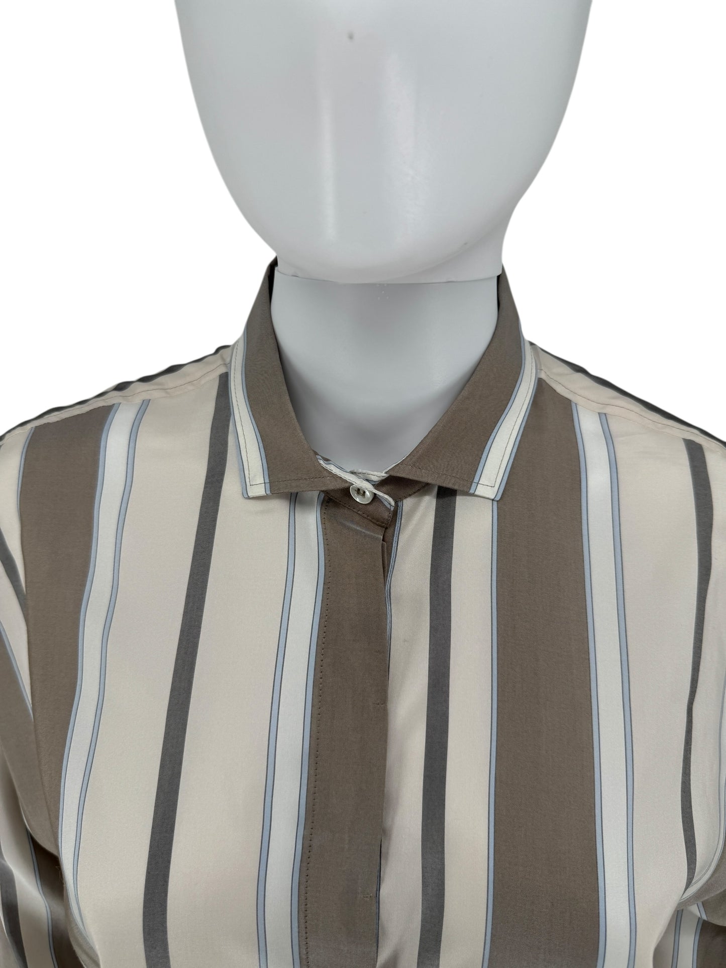 Brunello Cucinelli Italian Silk Striped Shirt with Monili Trim – Size M