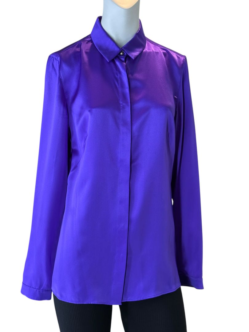 Akris Purple Mulberry Silk Button-Front Blouse – Size 8