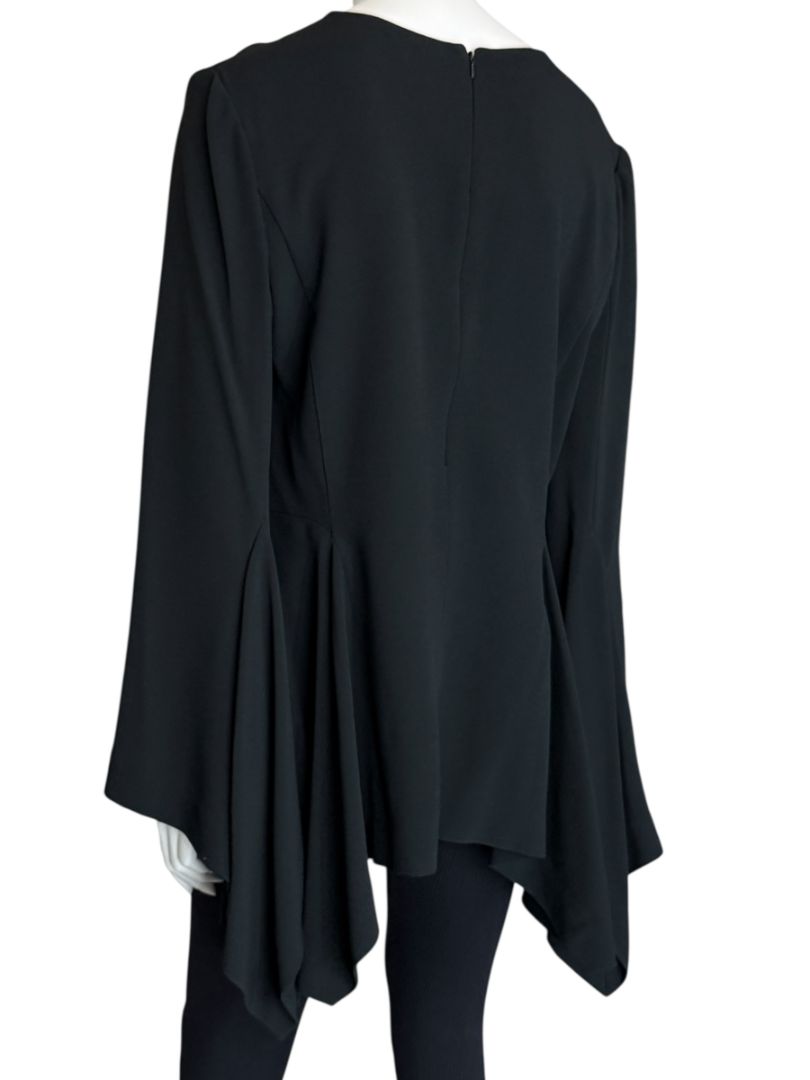 Pamella Roland Peplum Black Blouse with Bell Sleeves - Large