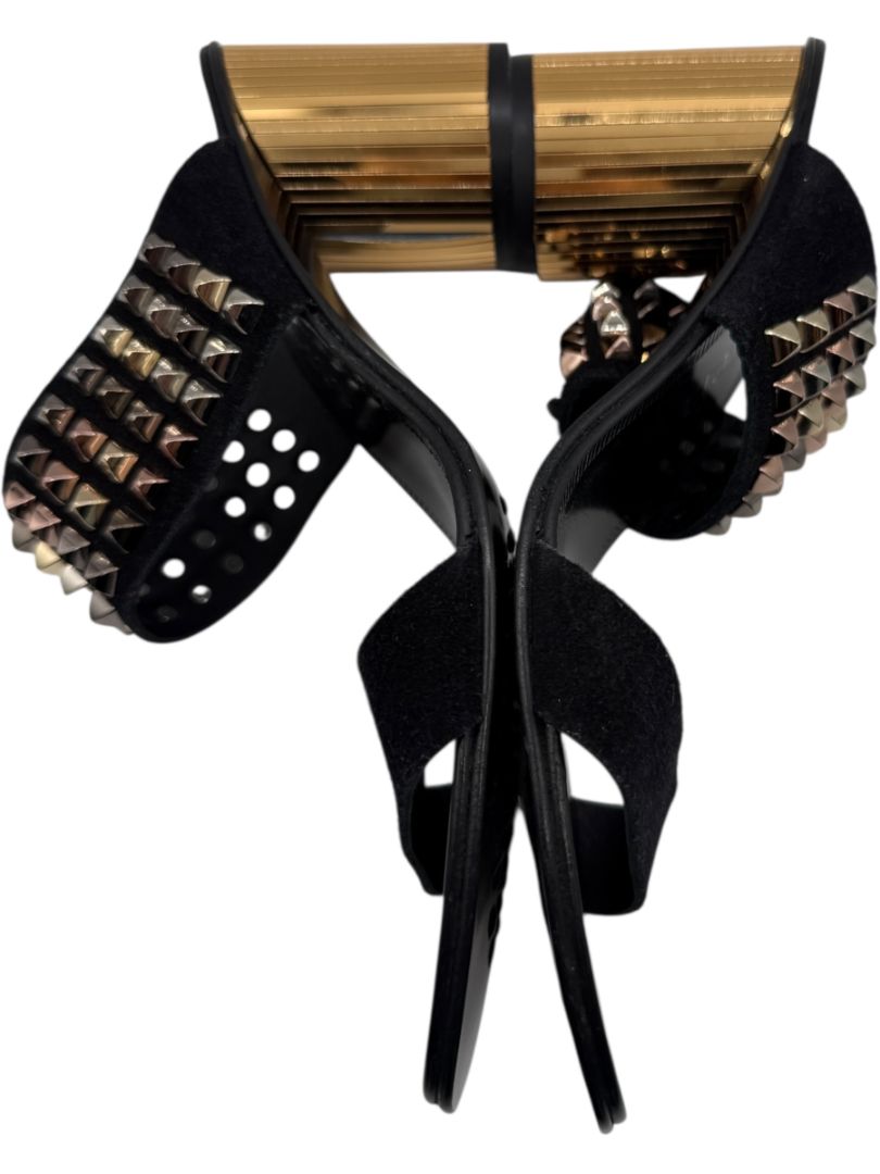 Pedro García Studded Suede & Metallic Block Heel Sandals – Size 39.5