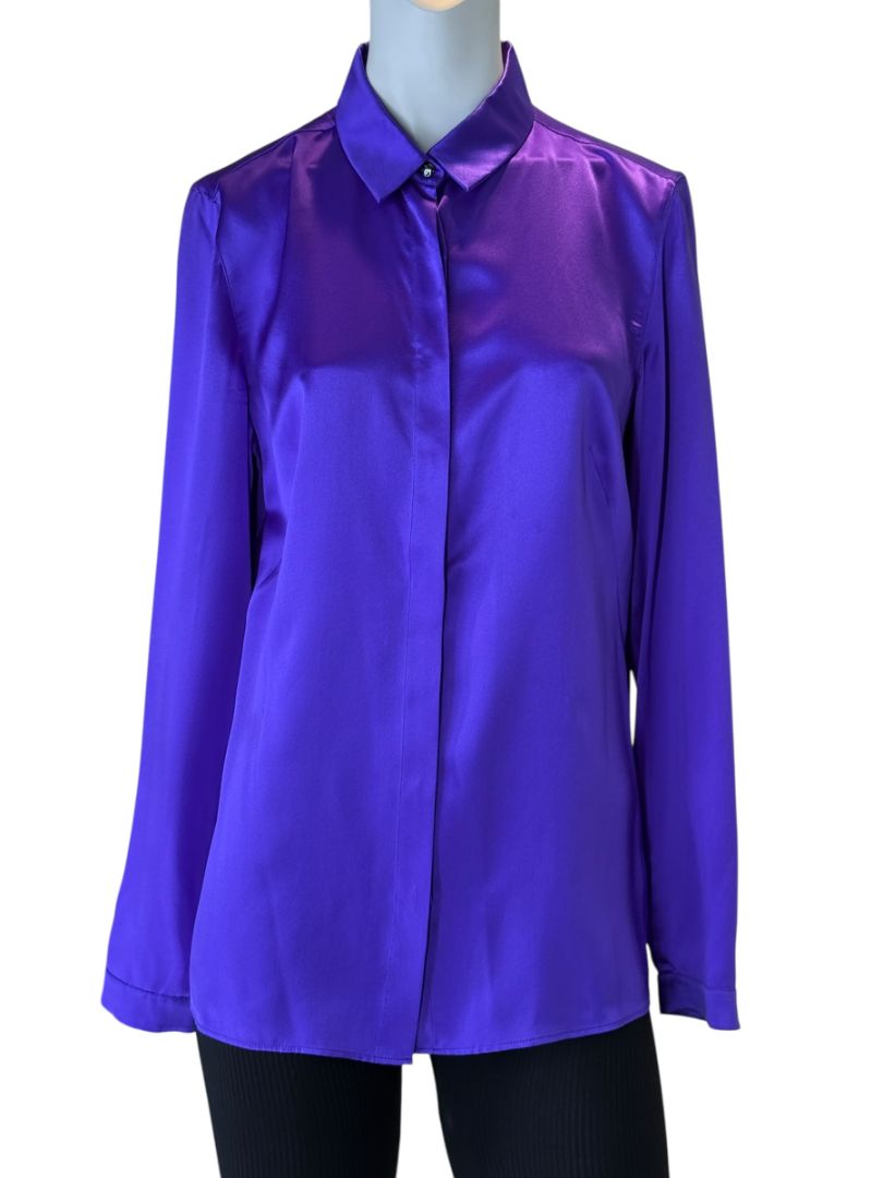 Akris Purple Mulberry Silk Button-Front Blouse – Size 8