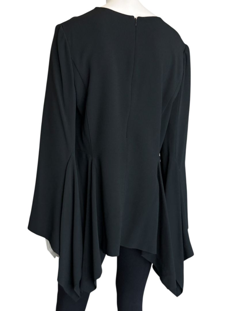 Pamella Roland Peplum Black Blouse with Bell Sleeves - Large