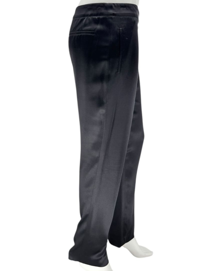 Pamella Roland Black Satin Tapered Pants – Large
