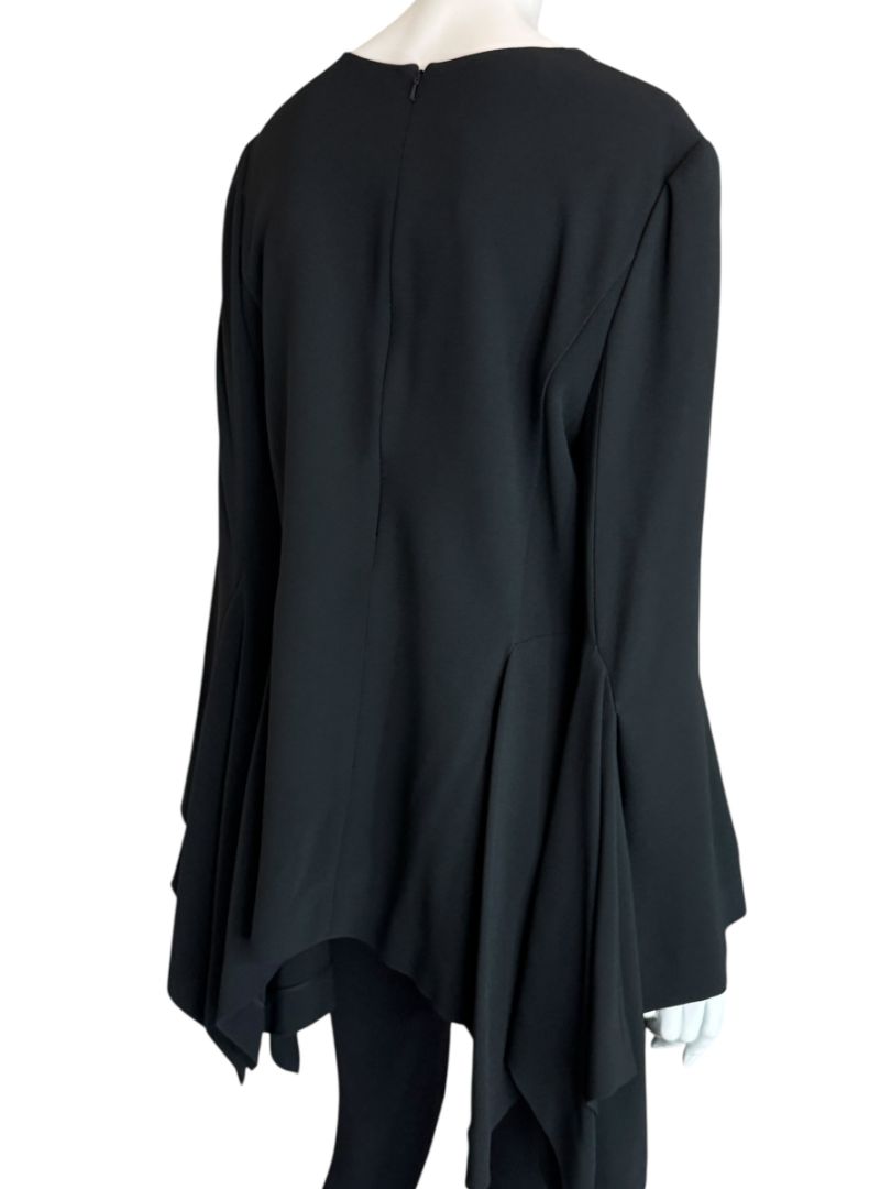 Pamella Roland Peplum Black Blouse with Bell Sleeves - Large