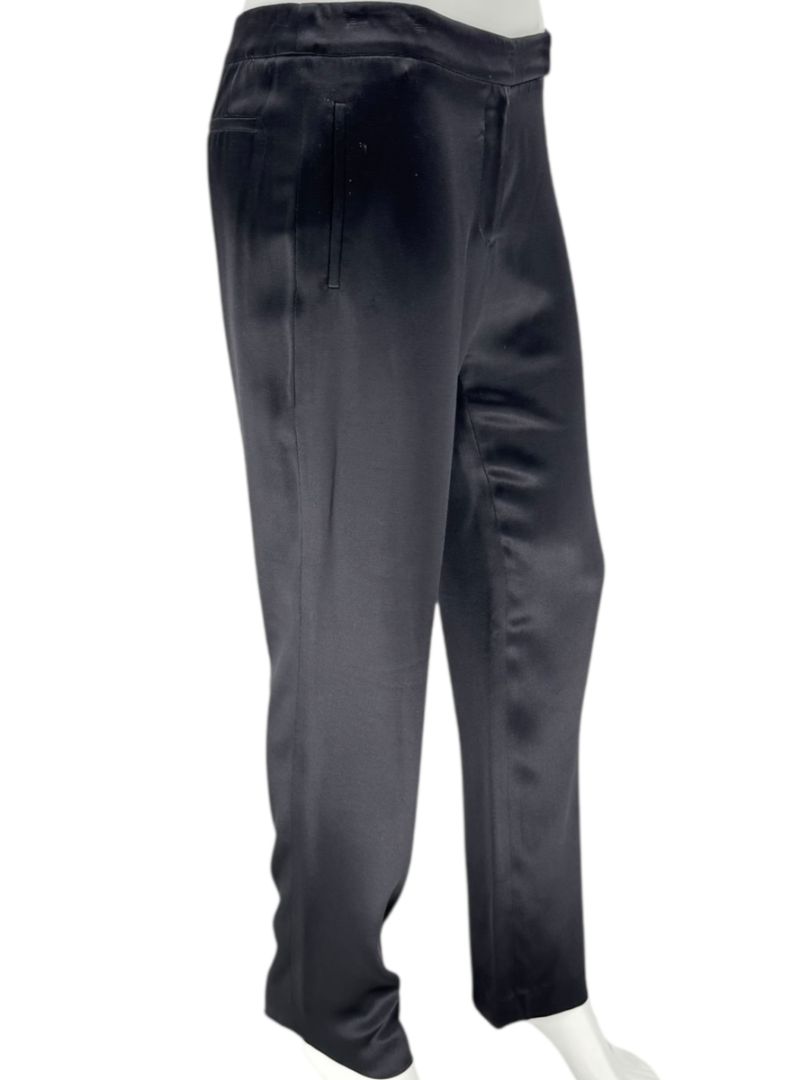 Pamella Roland Black Satin Tapered Pants – Large