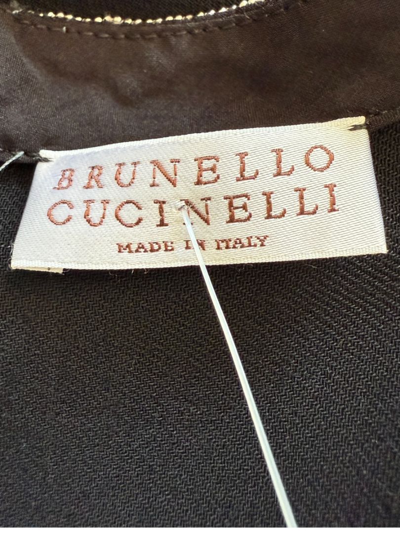 Brunello Cucinelli Black Wool Viscose Sleeveless Shift Dress Monili Beaded Collar - Large