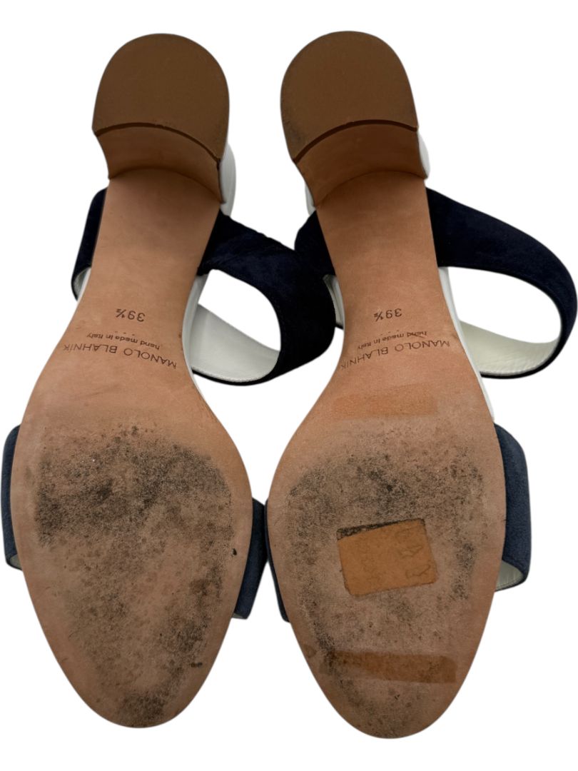 Manolo Blahnik Black Suede & White Leather Sandals - Size 39.5