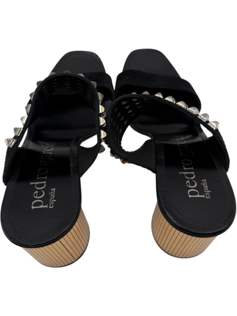Pedro García Studded Suede & Metallic Block Heel Sandals – Size 39.5