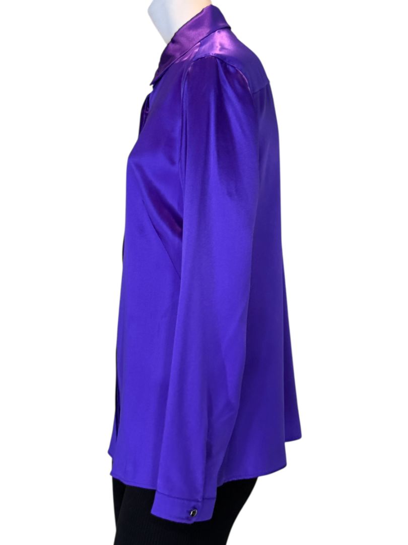 Akris Purple Mulberry Silk Button-Front Blouse – Size 8