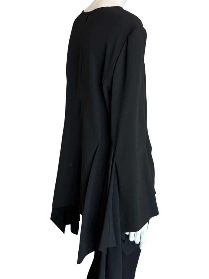 Pamella Roland Peplum Black Blouse with Bell Sleeves - Large