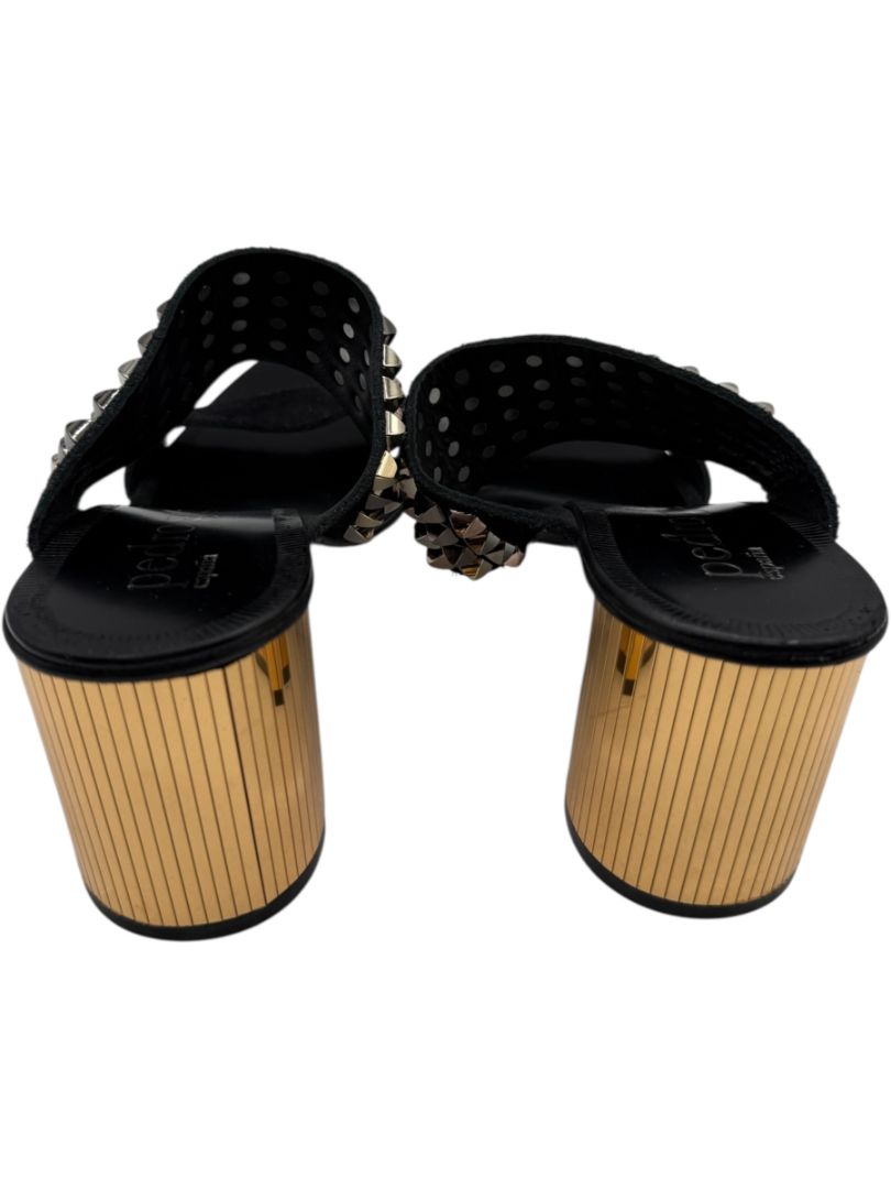 Pedro García Studded Suede & Metallic Block Heel Sandals – Size 39.5