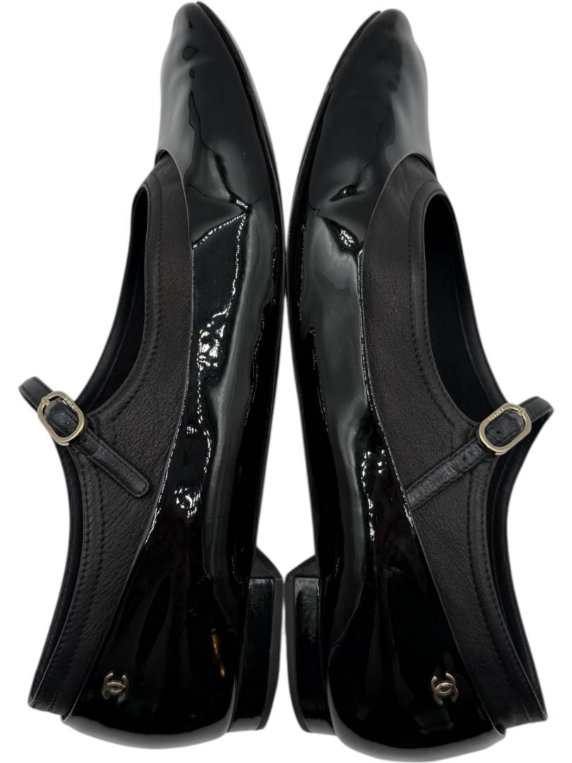 Chanel Patent Leather & Lambskin Mary Jane Ballet Flats – Size 40.5