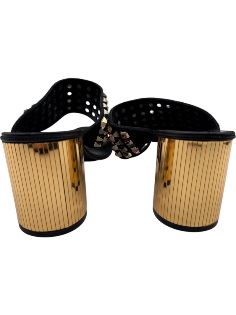Pedro García Studded Suede & Metallic Block Heel Sandals – Size 39.5