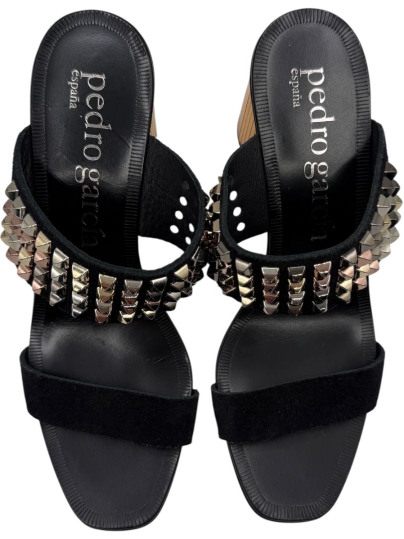 Pedro García Studded Suede & Metallic Block Heel Sandals – Size 39.5