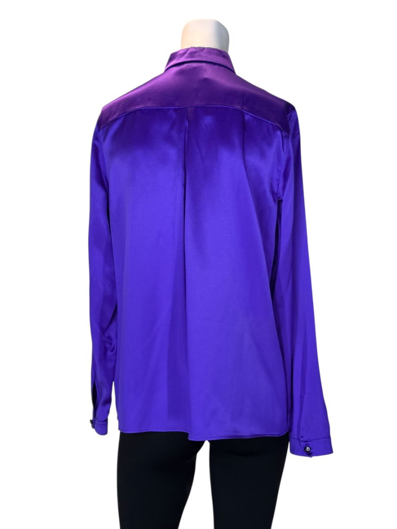 Akris Purple Mulberry Silk Button-Front Blouse – Size 8