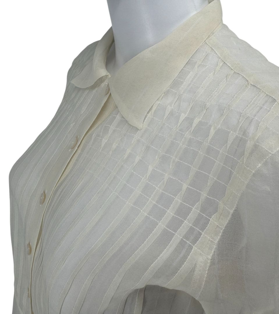 Giorgio Armani Sheer Silk-Blend Pleated Blouse – Size 38 – Made in Italy