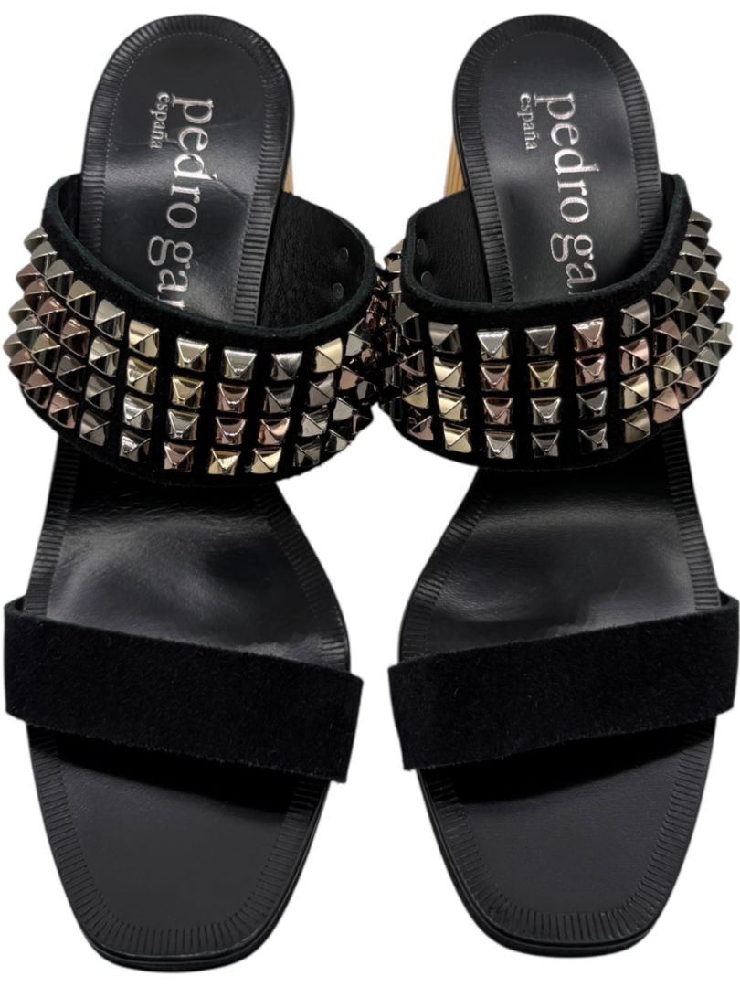Pedro García Studded Suede & Metallic Block Heel Sandals – Size 39.5