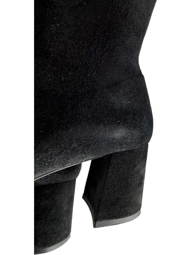Prada Black Suede Block Heel Knee Boots – Size 39