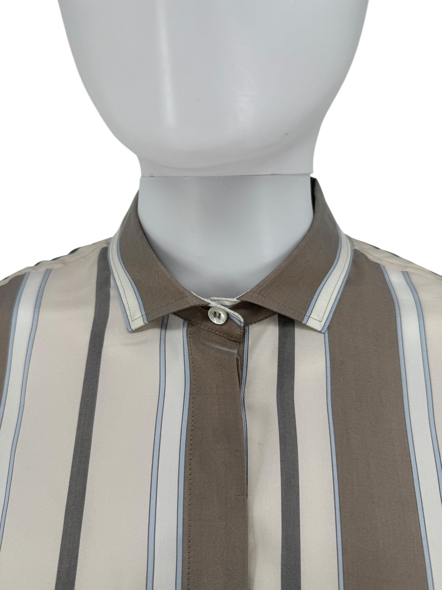 Brunello Cucinelli Italian Silk Striped Shirt with Monili Trim – Size M
