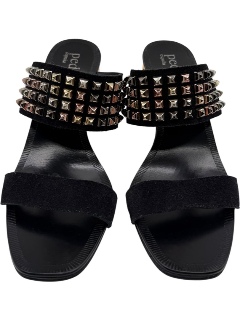 Pedro García Studded Suede & Metallic Block Heel Sandals – Size 39.5