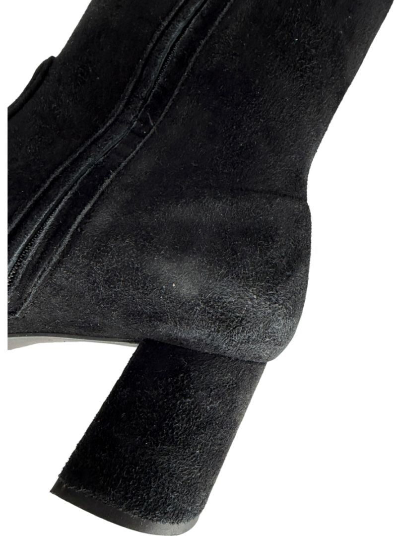 Prada Black Suede Block Heel Knee Boots – Size 39
