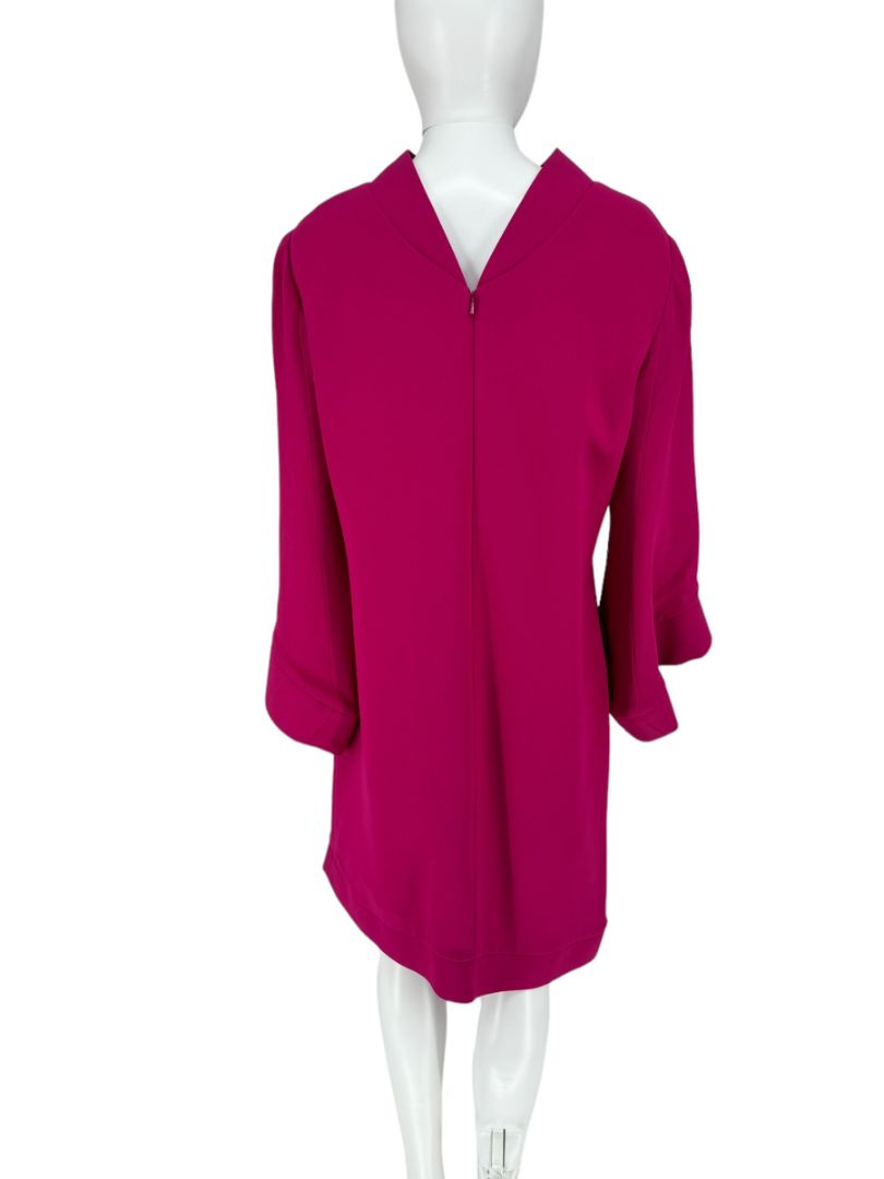 Pamella Roland Magenta Long Sleeve Shift Dress with Sculpted Cuff – Large