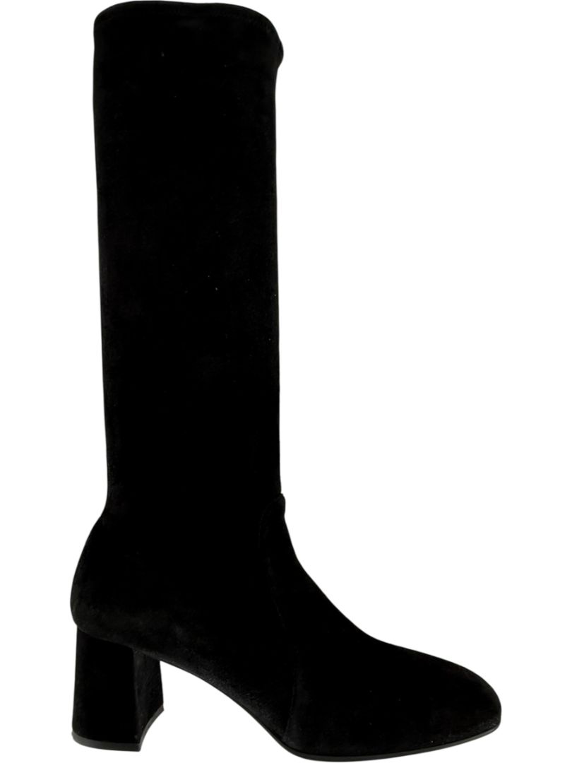 Prada Black Suede Block Heel Knee Boots – Size 39