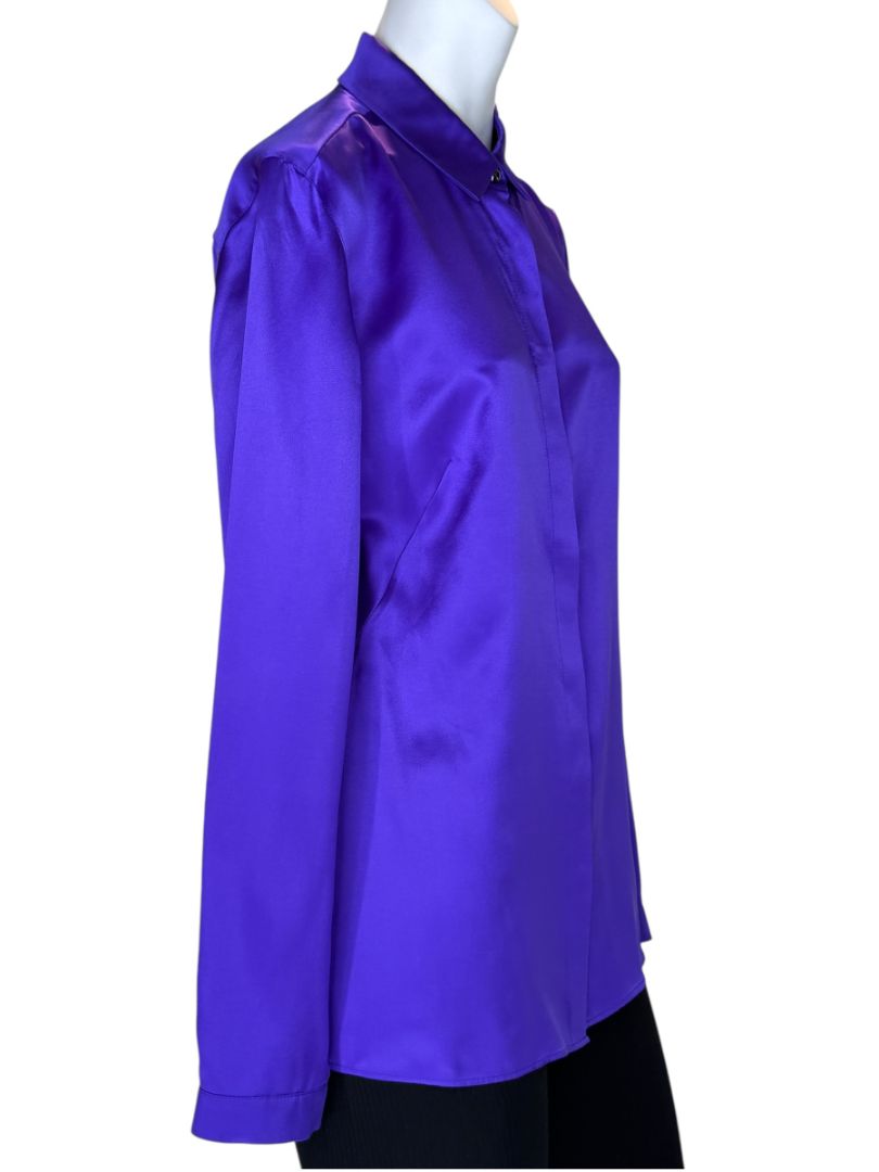 Akris Purple Mulberry Silk Button-Front Blouse – Size 8